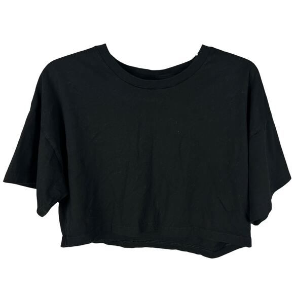 Aritzia TNA Black Short Sleeve Crew Neck Cut Off Crop Top - Picture 1 of 5